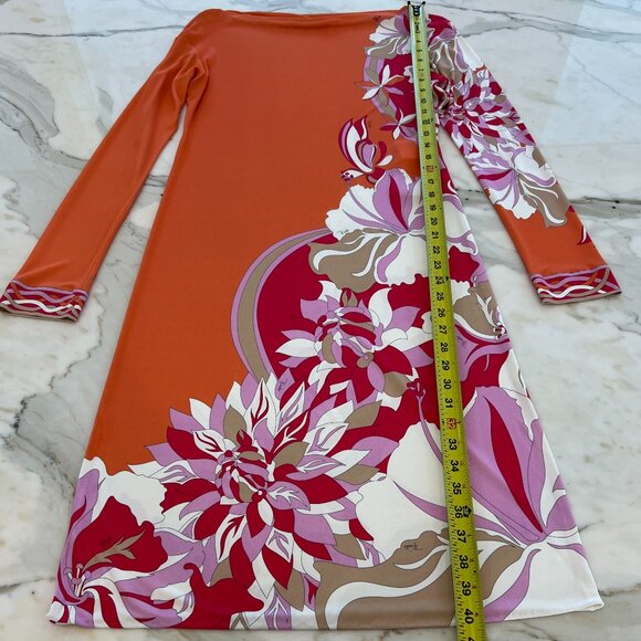 EMILIO PUCCI ORANGE FLORAL PRINT DRESS MODEL OEJH42 SIZE IT 44 / US 10 NWTS! - Picture 14 of 17